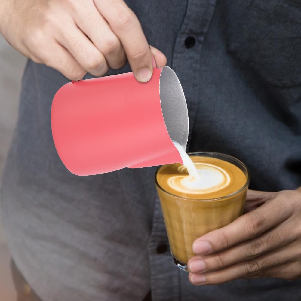 600ml Stainless Steel Milk Frothing Cup Jug Pitcher Latte Art for Home Coffee Shop UseRose Red