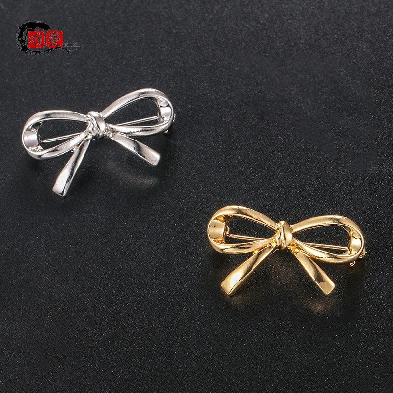

Niche Style Fashion Metallic V-neck Bows Brooch Cp Set [Two]