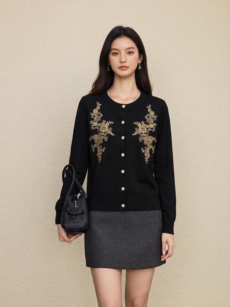 Autumn 2026 Women's Hand-Embroidered Beaded Wool Cardigan Sweater