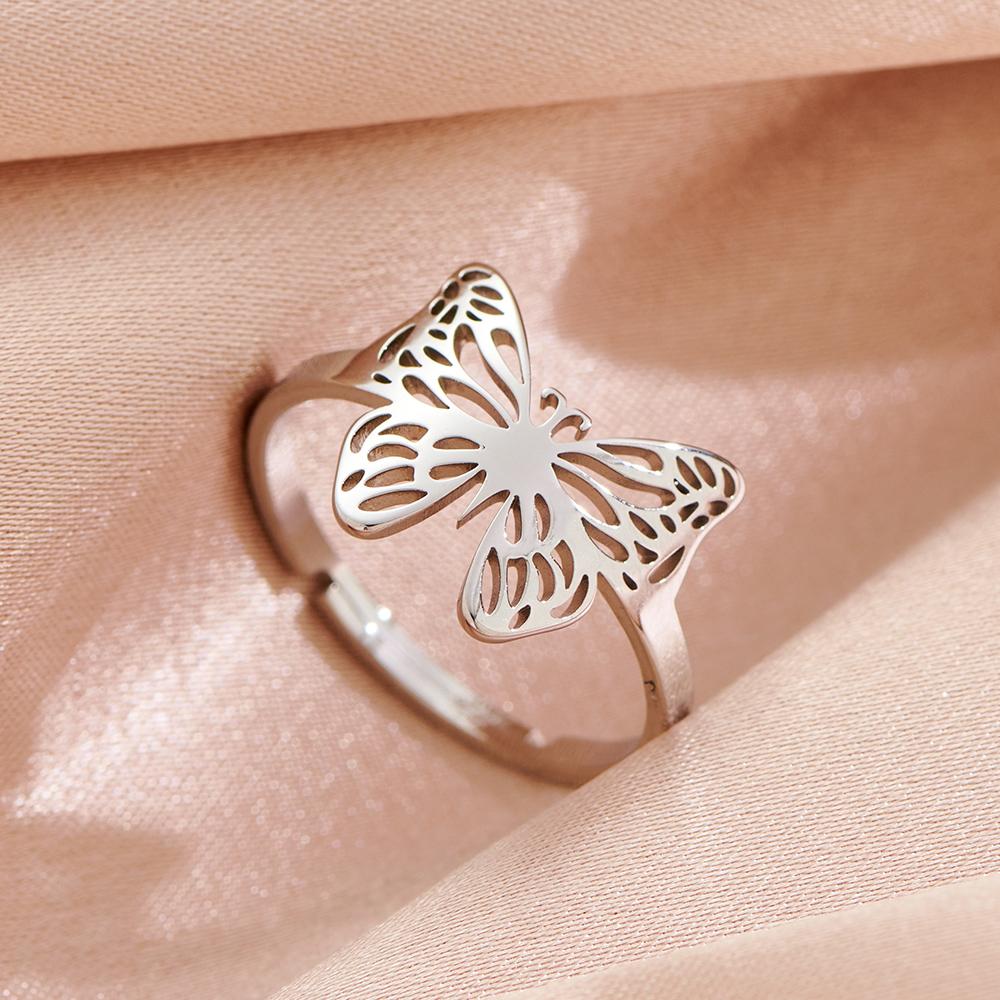 Aesthetic Butterfly Animal Couple Ring For Lovers R Stainless Steel Gold Plated Open Ring Luxury Quality Jewelry