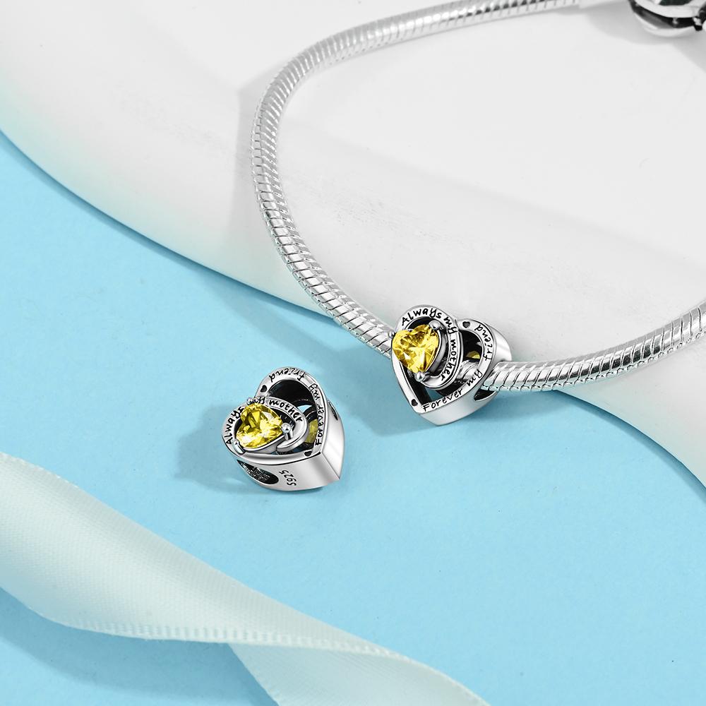 Love Heart Birthstone Beads Birthday Gift Copper Plated For Charms Copper Plated Original Bracelet For Jewelry Making