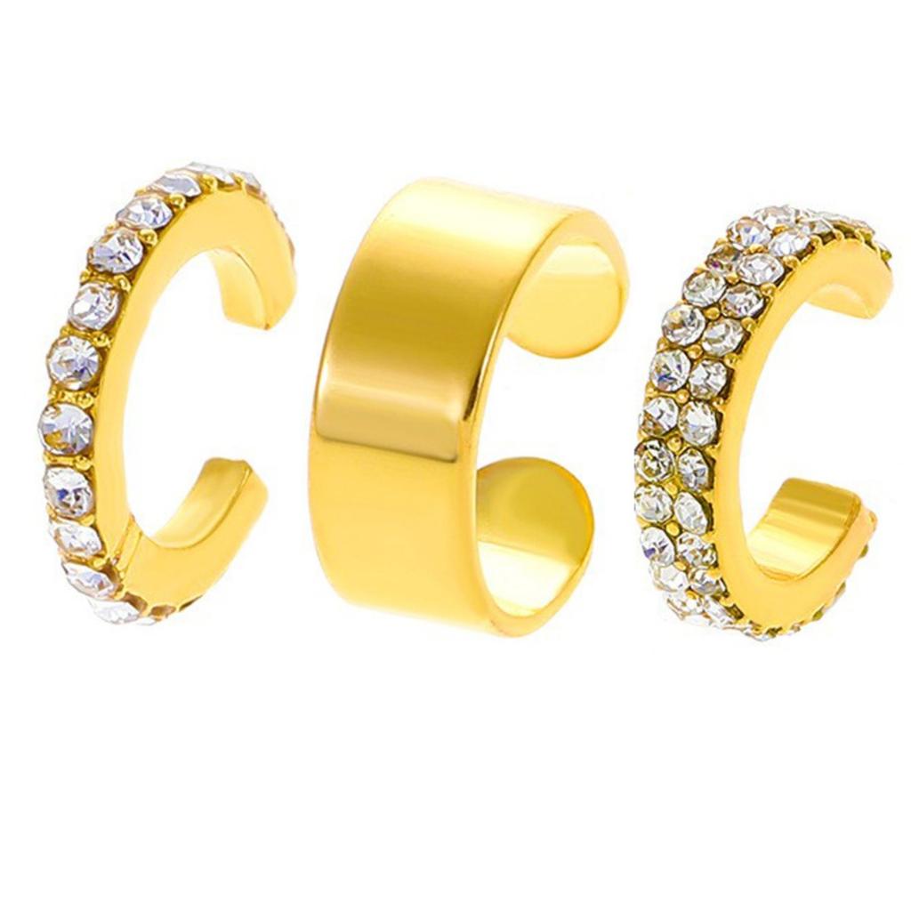 3Pcs Set Sparkling Ear Cuffs for Women Non Pierced Clip on Earrings Minimalist Statement Jewelry