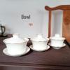 Bone China Small White Gaiwan Tea Set - 3-Piece Ceramic Tea Cup for Home, Office, or Tea House Reception.