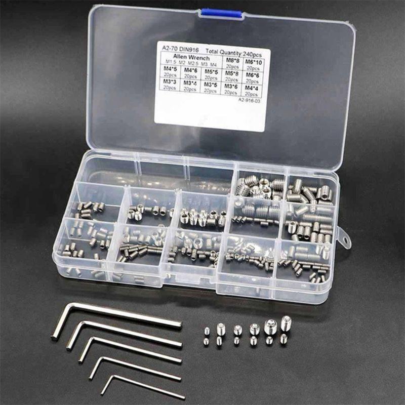 240pcs Convenient Set of Screws Allen Head Screws set Hex Socket Head Screws Grub Screw Set nternal Hex Drive Cup-Point