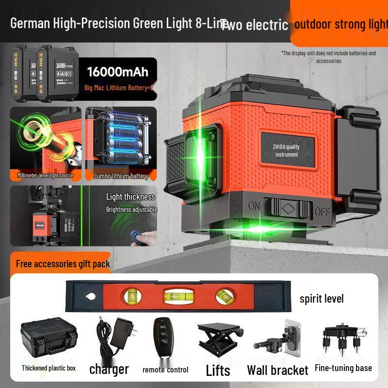 High Precision 12-Line Outdoor Auto-Leveling Green Laser Level with Strong Infrared Light