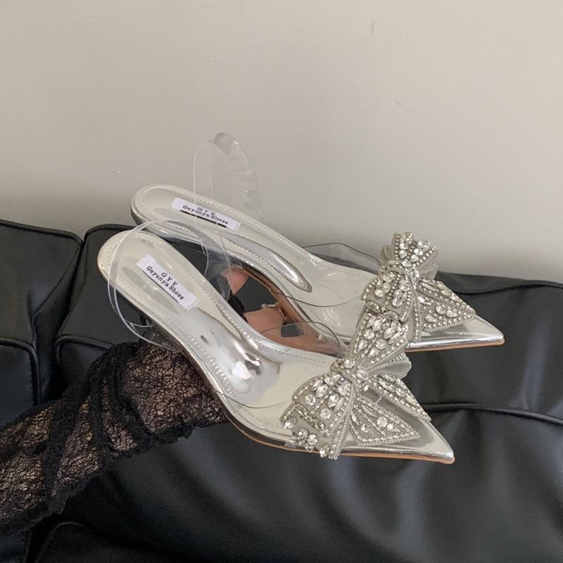 Fragrant high heels women's 2025 new summer design sense fashion sandals sweet bow transparent single shoes
