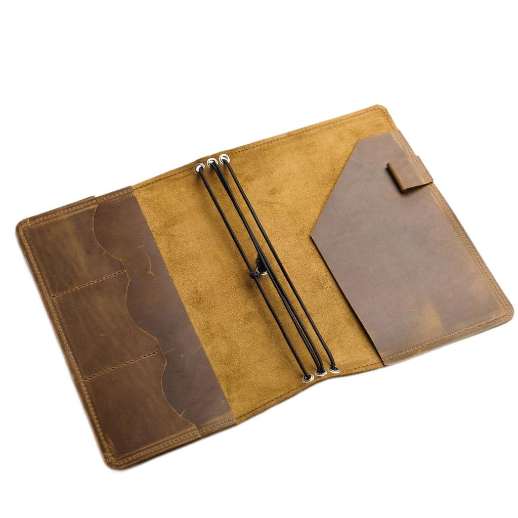 Retro A5/A6 Crazy Horse Cowhide Book Cover with Card Slots - Portable Diary & Travel Binder