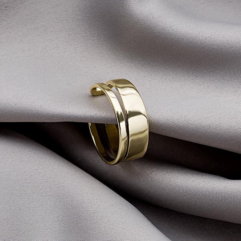 Bague Ouverte Double Couche Minimaliste Coréenne - Design Ligne Irrégulière Creuse pour Femmes