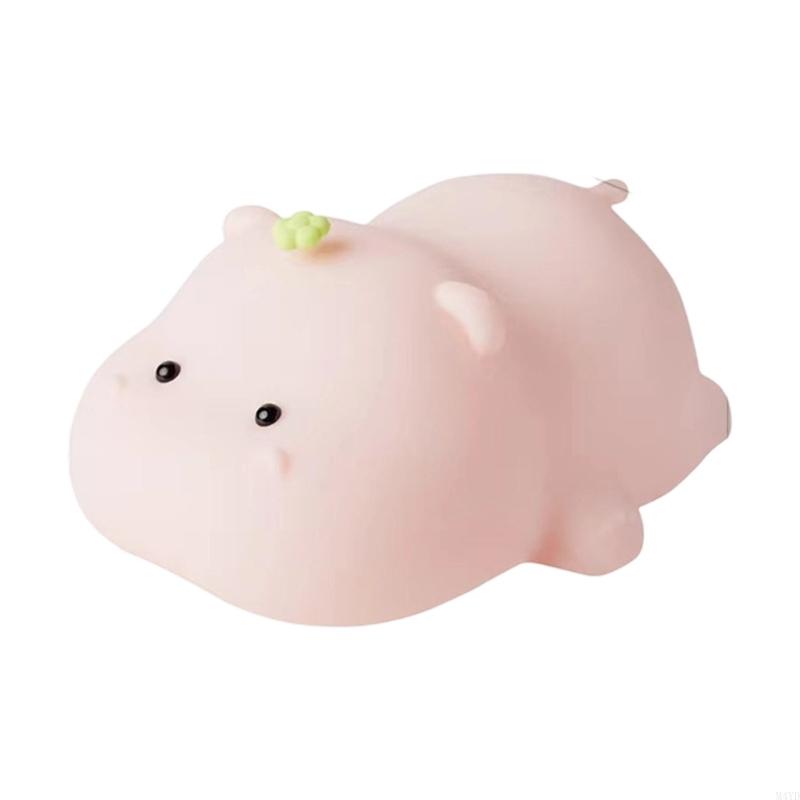 Silicone Hippo USB Rechargeable Night Light Touch Control Suitable for Children Bedroom Bedside Lamp Decor M4YD