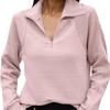 Women's Long Sleeve Half Zip Top with Striped Texture in Multiple Colors
