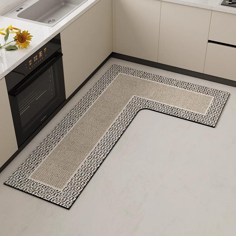 Kitchen Floor Rug Diatomite Mud L-Shaped Pvc Soft Floor Mats Super Non-Slip Absorbent Washable Home Decoration Carpet
