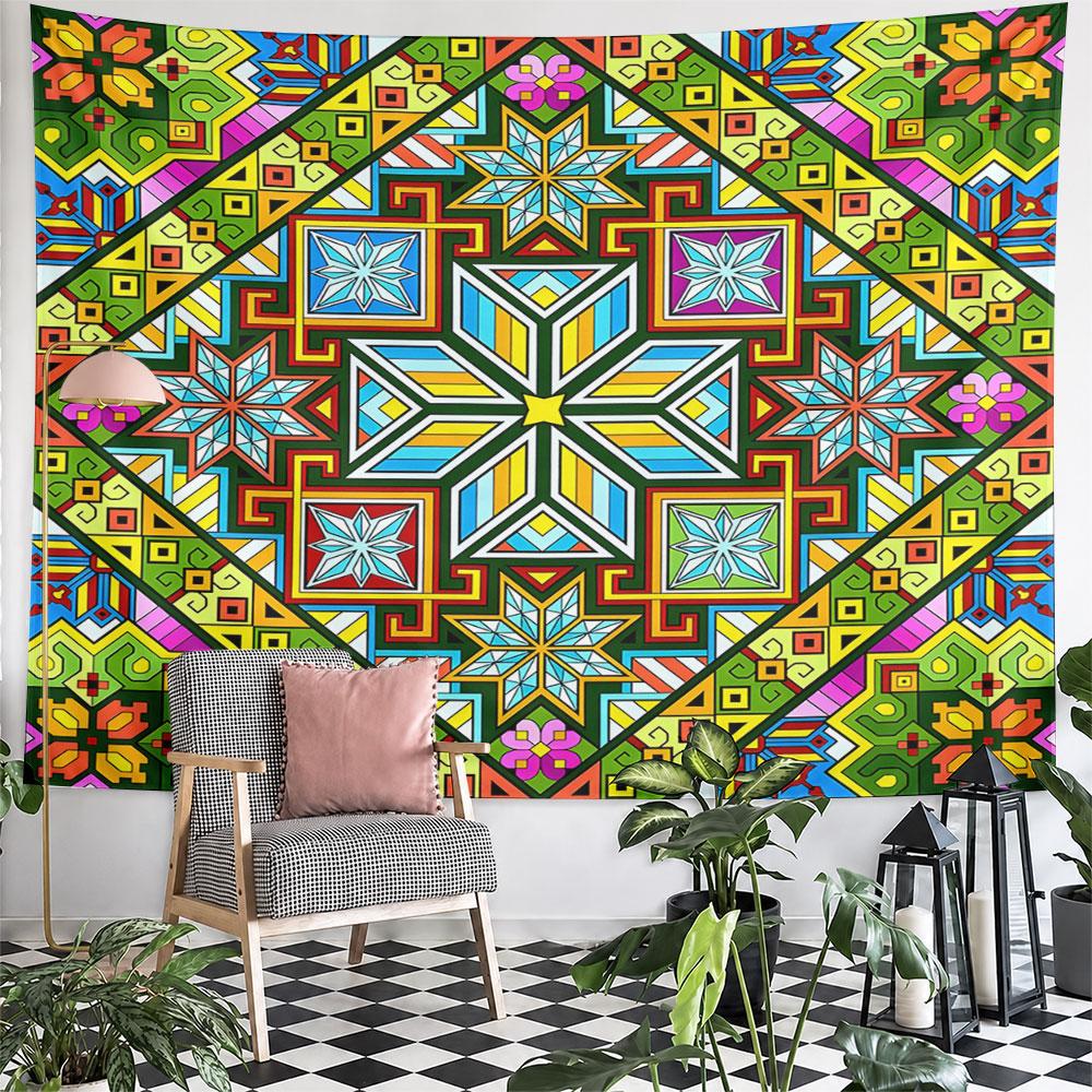 Geometric Kaleidoscope Pattern Tapestry Pattern Wall Hanging Tapestry Decorative Tapestry Home Decor for Bedroom and Living Room