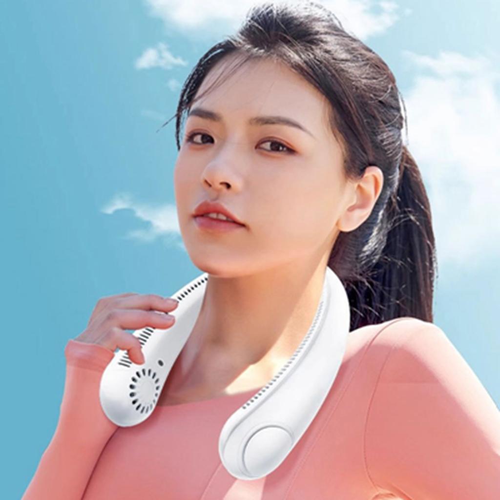 Neck Fan Portable Mini Fan USB Rechargeable Quiet Fan Outdoor Sports Bladeless Fan White