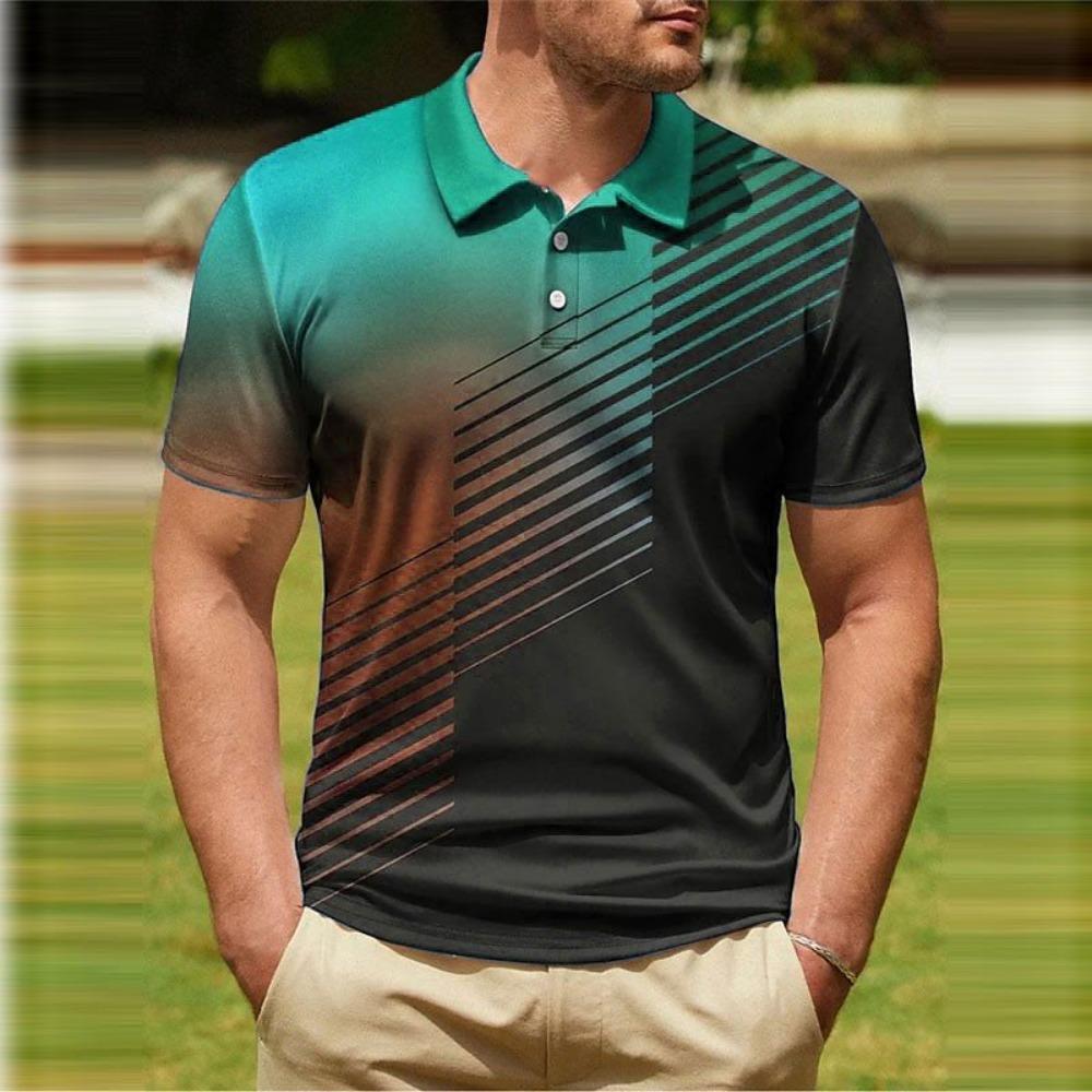Gradient Striped Pattern 3D Digital Printing Men's Polo Shirt