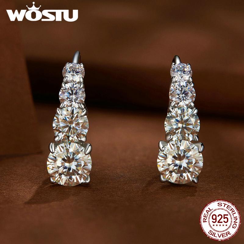 WOSTU 2CT Moissanite Luxury Wedding Drop Dangle Earrings for Women 925 Sterling Silver Engagement Diamond Cut Hoop Earrings