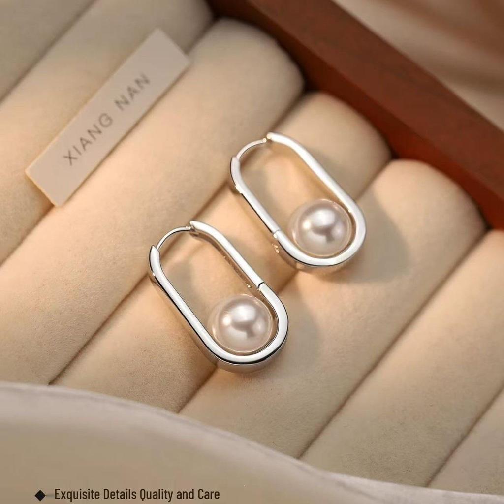 925 Sterling Silver Oval Pearl Earrings - Niche Design 2026, High-End Women's Stud Jewelry