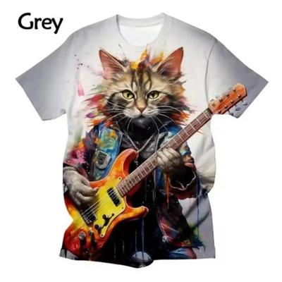 Gato tocando violão 3d impresso camisetas rua hip-hop camiseta casual legal camiseta cosplay roupas masculinas camiseta para homens