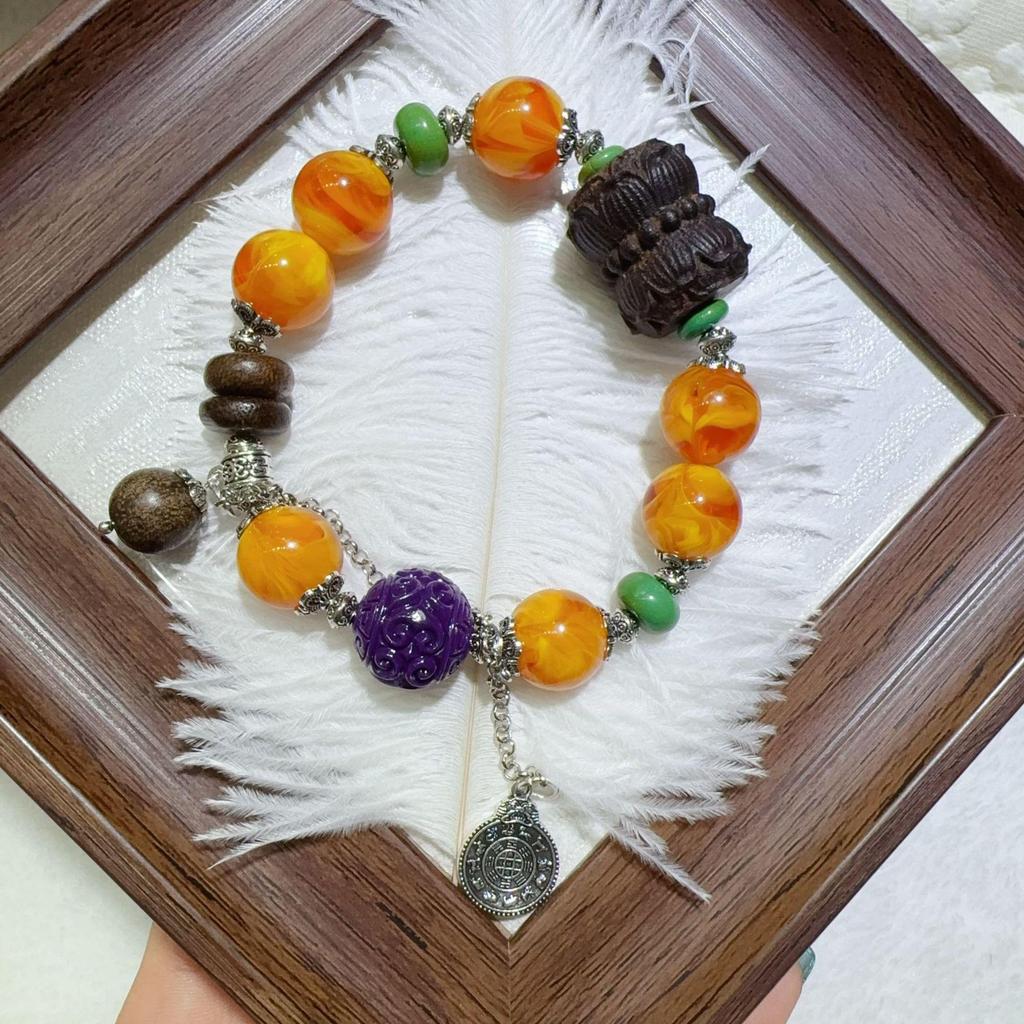 Original Chinese Agarwood Multi-Treasure Bracelet for Women - Natural Wood Beads, Retro High-End Style