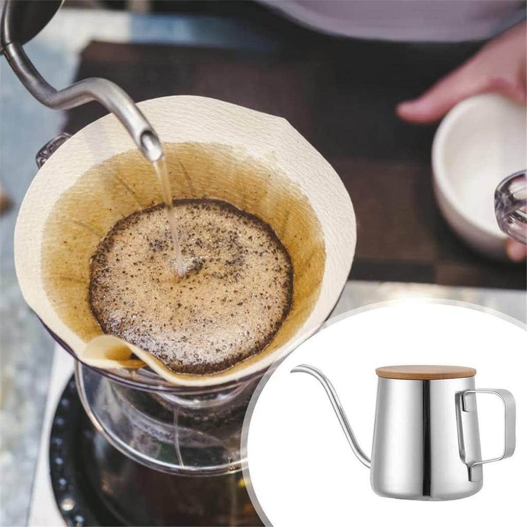 Stainless Steel Narrow Mouth Coffee Pot - Drip Pot for Commercial Use, Small Size, and Home Use (250ml Silver)