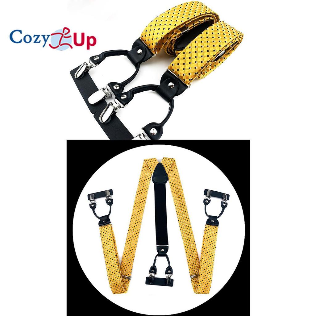 Suspensórios masculinos adultos em forma de Y com 6 clipes em tecido jacquard de couro com alça traseira elástica ajustável com ganchos giratórios e tiras elásticas nas costas em Y