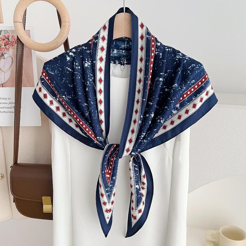 Korean Style Vintage Geometric Print Triangle Scarf For Women Spring Decorative Neck Scarf