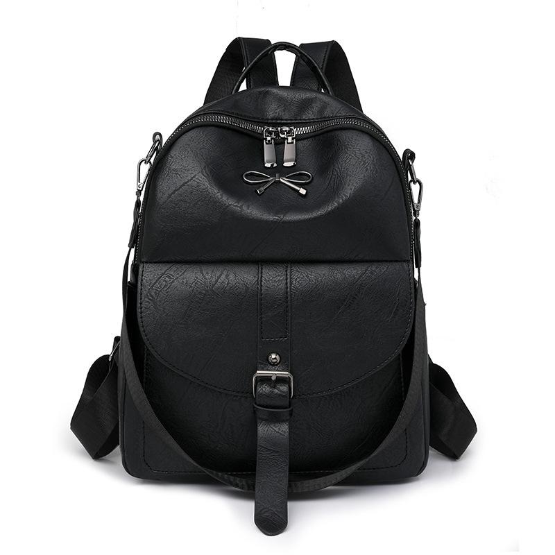 

Женский рюкзак с бантом и контрастной цветной строчкой, винтажный рюкзак для поездок на работу из искусственной кожи чёрный