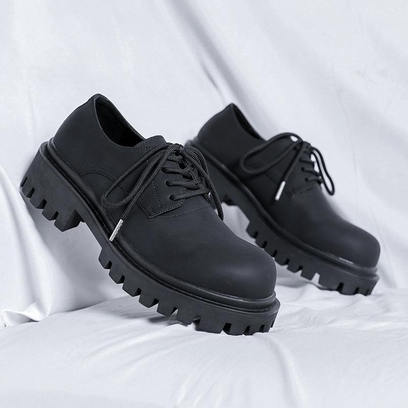 

Туфли дерби на платформе с круглым носком в британском стиле, мужские темные кожаные туфли небольшого размера, модные японские ретро-туфли с большим носком 9518-R 38 чёрный