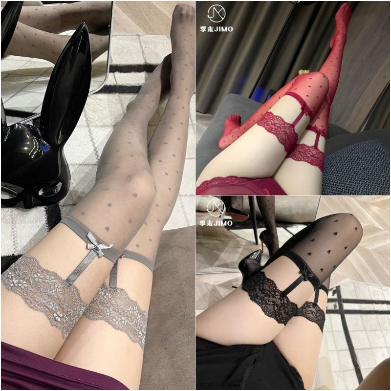 Grey Lace Legs Over the Knee Love Bow Black Silk Sexy Over the Knee Sex Stockings Women's Thin Tall Black Silk