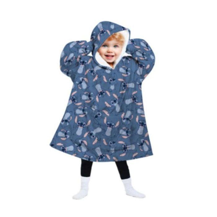 Sweat Plaid Enfant - DISNEY - Stitch - Couverture Polaire à Capuche - 3-6 ans - Bleu