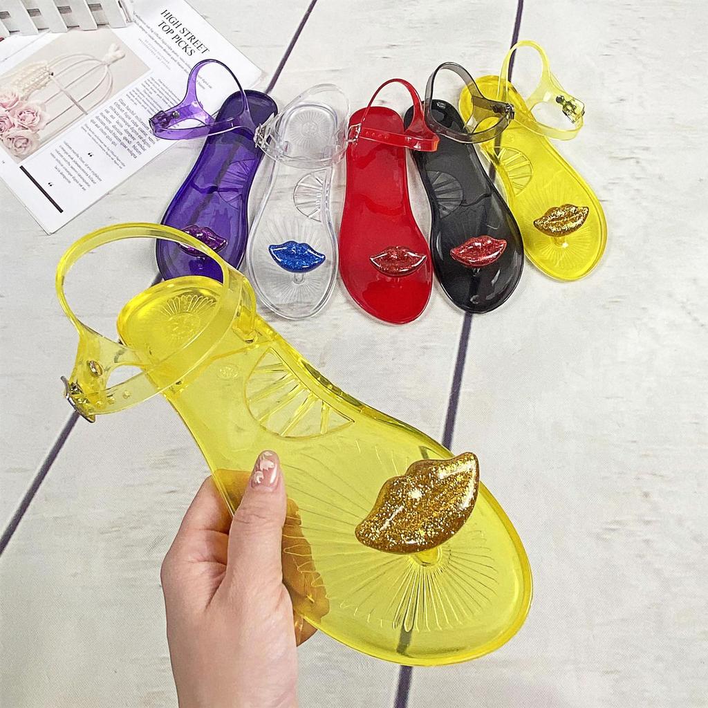 New sandals sexy lips new fruit sandals women's non-slip PVC jelly flat sandals outside