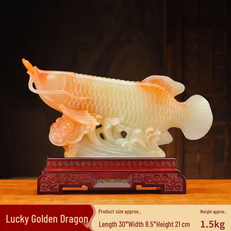 Golden Wealth Dragon Arowana Resin Ornament - Home & Office Decor Gift.