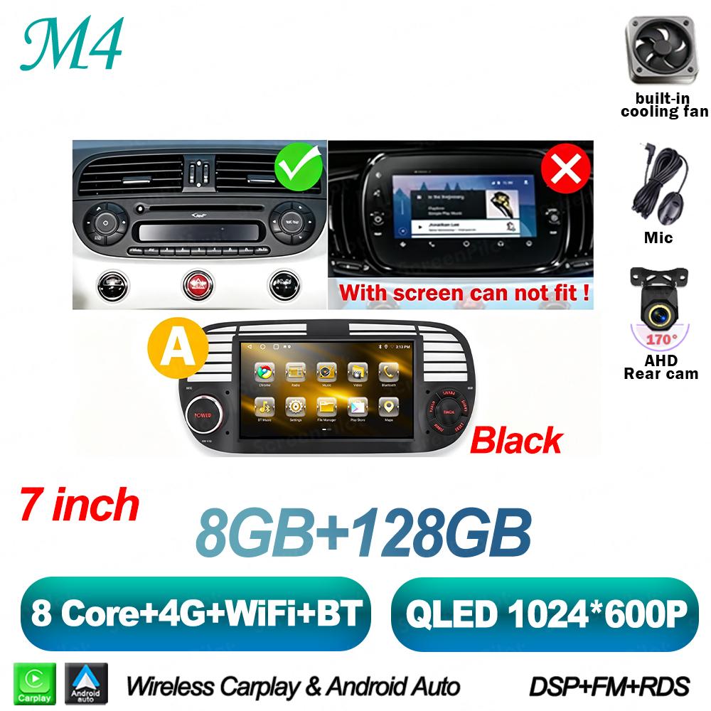 7 Inch Android 16 For FIAT 500 Abarth 2007-2015 Car Radio Stereo Head Unit Multimedia Video Player GPS Navigation 8 Core 5G RDS