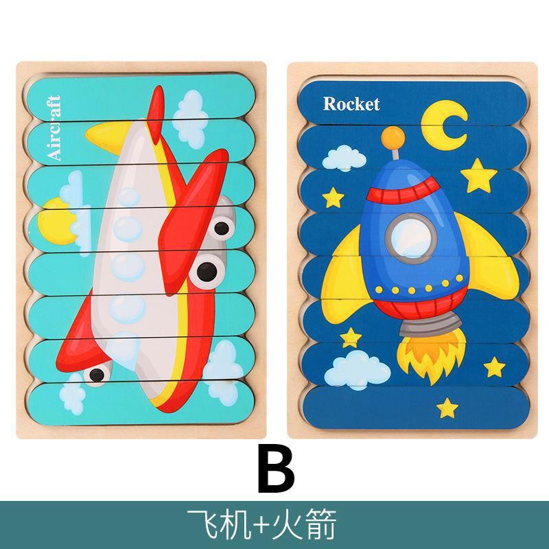 Double Sided Strip 3D Puzzles Baby Toy Wooden Early Education Materials Educational Toys for Children Large Bricks Kids Learning Toys
