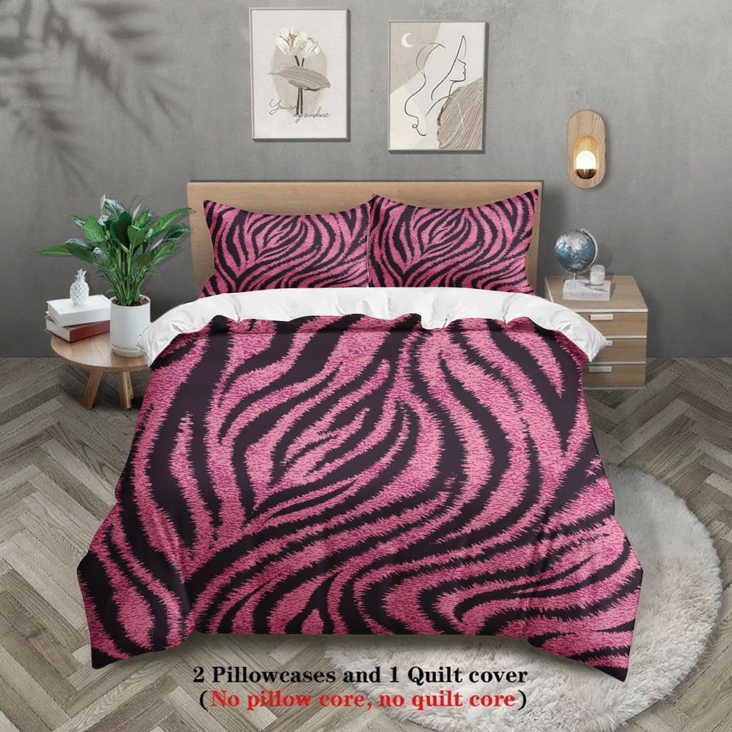 3-teiliges Bettwäsche-Set King Queen Size Rosa Leopardenmuster Bettbezug mit 2 Kissenbezügen Einzel Doppel Weiche Hülle für Schlafzimmerdekoration