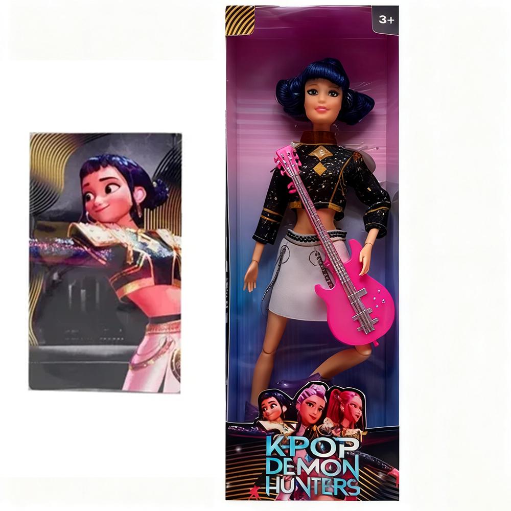 %%Weihnachtsgeschenk Puppe Anime K-Pop Dämonenjäger Puppe Rumi/Mira/Zoey Spielzeug mit Rosa Gitarre Bunte Leuchtfunktion & Titelsong