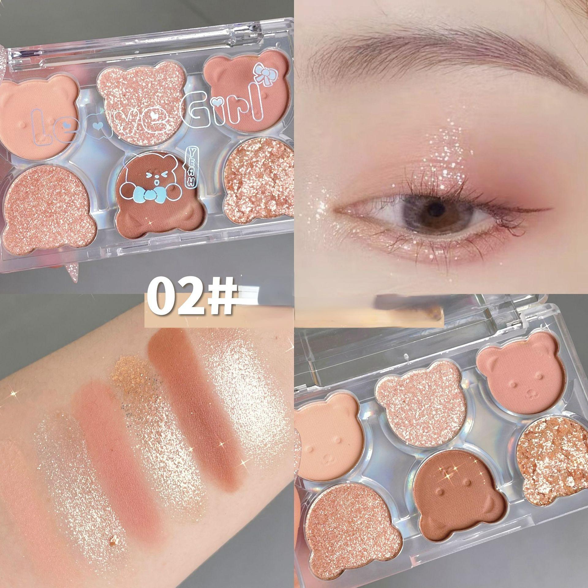 

6-цветная палитра теней для век с милым медведем, телесные блестящие жемчужные тени для век, матовая стойкая палитра для макияжа глаз, косметика XYZ