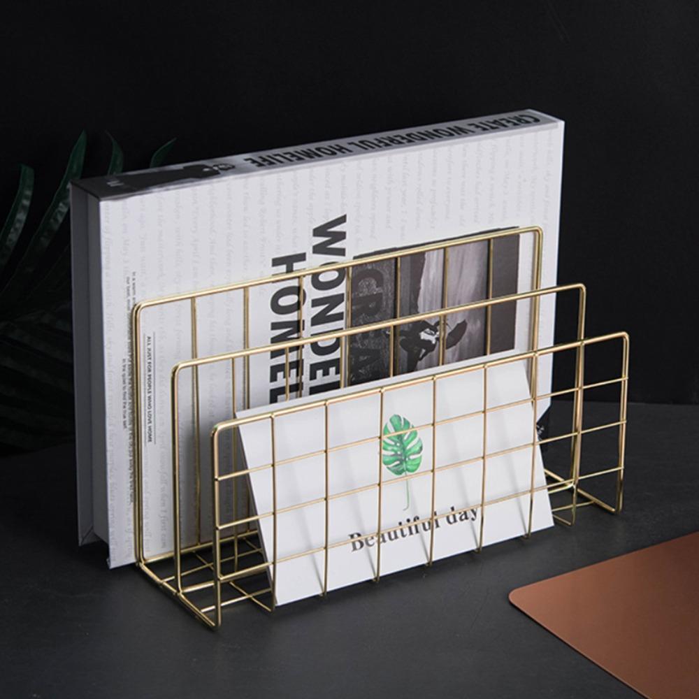Three Grid Desktop Storage Rack L Shaped Mail Sorter Holder Bookcase Holder For Office Workers