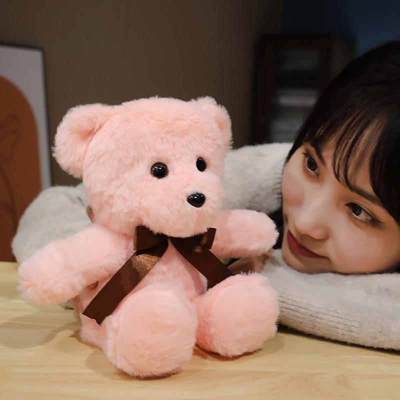 30cm Flauschiges Schleifenbär Plüschtier Weiche Stofftierpuppe Kleiner Rosa Grauer Weißer Bär Puppe Schöne Geburtstagsgeschenke für Kinder