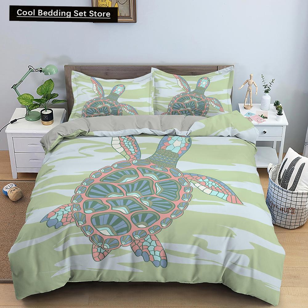 Sjøskilpadde Dynetrekksett Putetrekk Havdyr Skilpadde Sengetøysett Queen Twin Barn Hjemmetekstiler Kart Korall Dynetrekk King