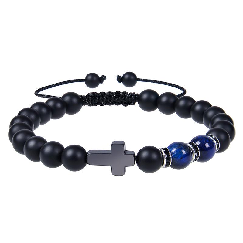 Charm Natural Stone Bracelet Cross Black Lava Matte Beaded Bracelets Handmade Men Women Prayer Fitness Chain Couple  Gift
