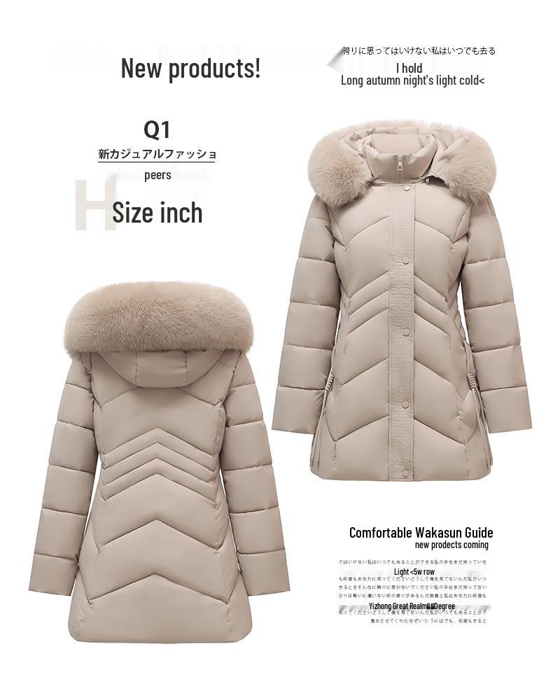 Women's Mid-Length Slimming Down Cotton Jacket with Large Fur Collar - Winter Padded Coat for Mothers & Elderly.