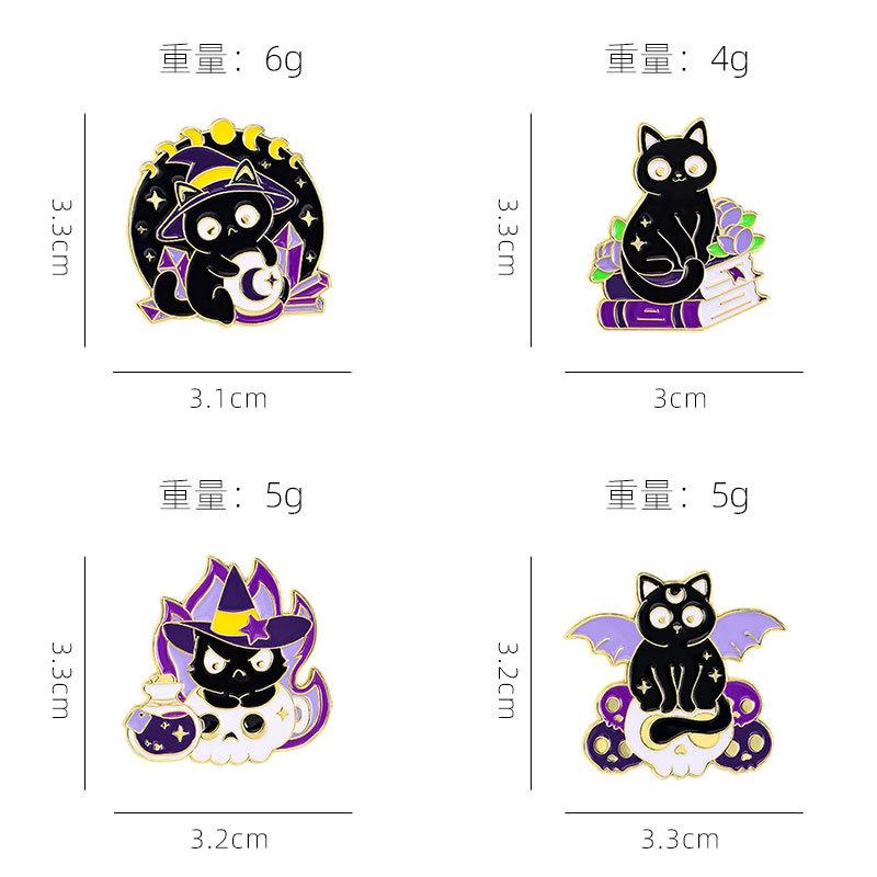 Original Enamel Alloy Brooch Cartoon Black Cat Magician Animal Lapel Pin for Backpack Clothes Decoration Cute Badge Accessory