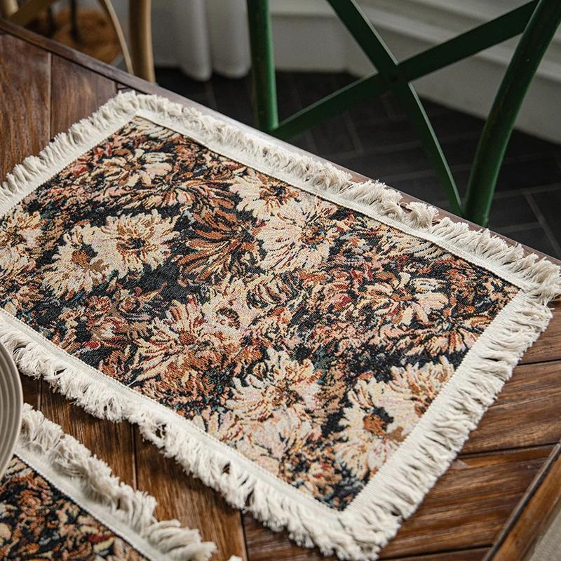 4pc 30X45cm Placemats Rectangle Boho Natural Jute Tassel Table Mats for Kitchen Vintage Dining Rustic Farmhouse Table Decoration