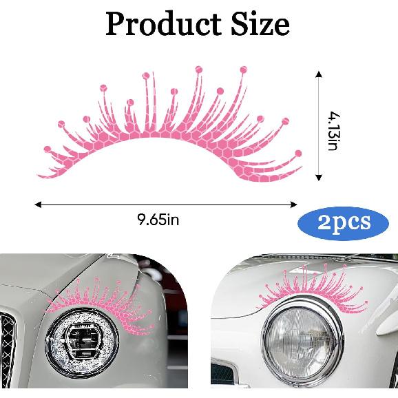 Wuyaoyao 2PCS Car Headlight Eyelashes Stickers, Reflective Eyelash Car Stickers, Waterproof Cute Fake Eyelash Decals for Headlights, Universal