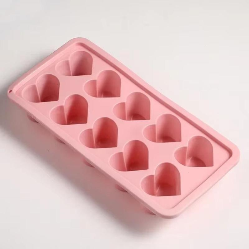 Ice Tray, Silicone Easy Release Ice Cube Mold, Reusable Love Heart Pink Blue Red 10 Compartment Cupcake Mold For Baking Freezing