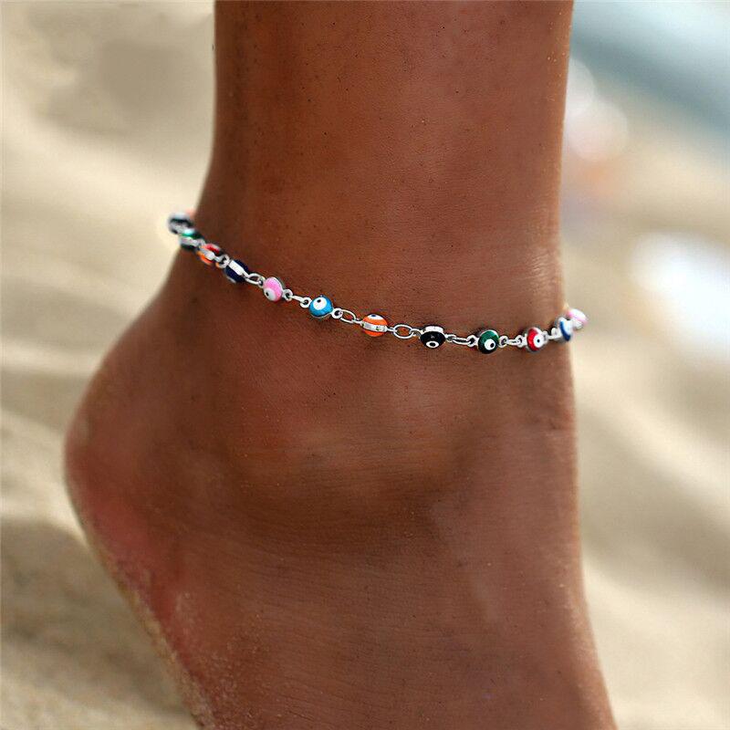 Fashion Colorful Turkish Eyes Anklets for Women Charm Gold Color Beads Pendant barefoot sandals Anklet Foot Jewelry Accessories