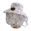 Door Fan Anti-UV Solar Fan Cap Breathable 300MA Current Sun Cap Long Sun Shield Floral Design Cooling Fan Hat Outdoor Activities