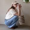 Moroccan Handmade Crochet Stripe Bucket Bag _ Beige
