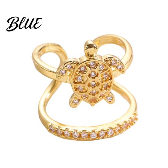 Gold Plated Ring Women Sea Animals for Rhinestone Seahorse Turtle