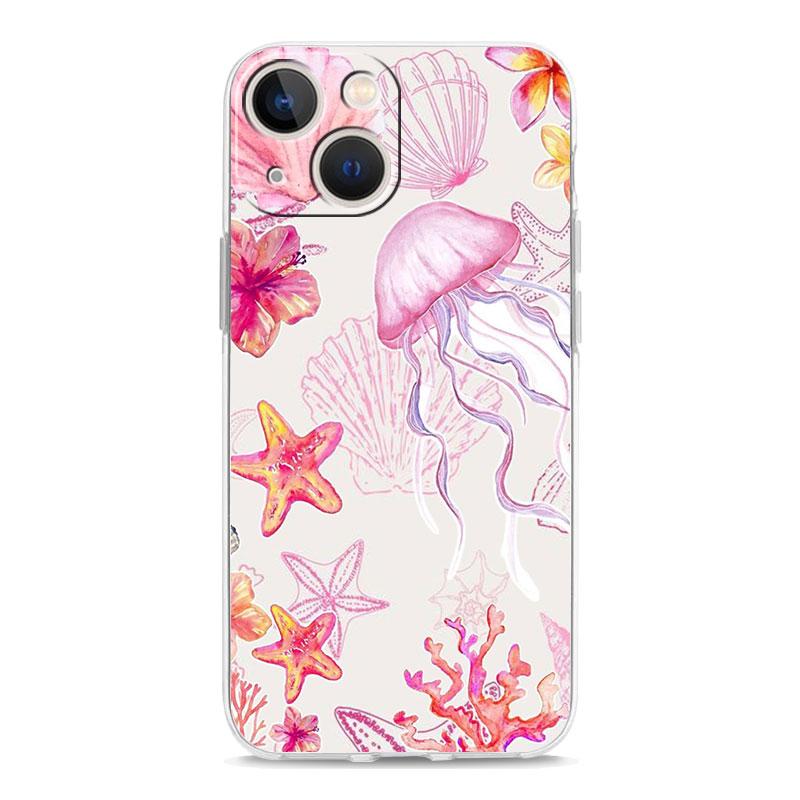 Phone Case For iPhone 17 Air Cases iPhone 16 15 12 13 14 Pro Max SE 7 8 Plus iPhone11 Clear Soft Cover Pink Jellyfish Oceanic